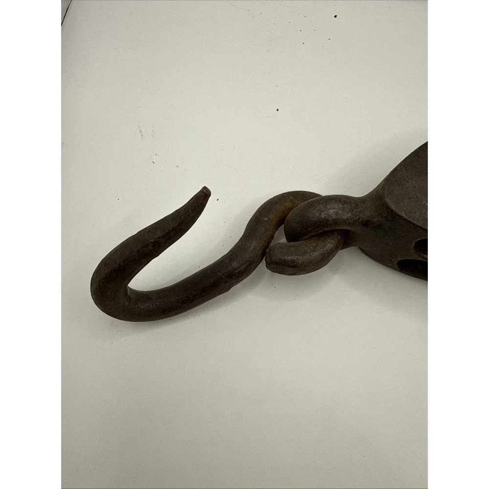 Antique‎ Iron Double Pulley W Large Hook Rustic Farmhouse Decor Authentic